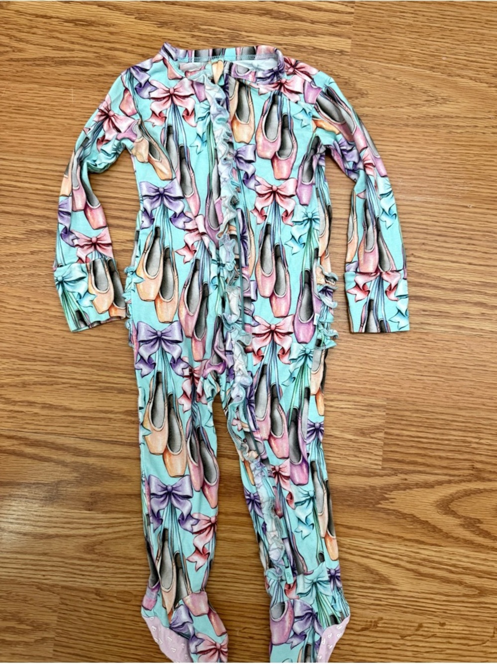 Posh Peanut Ballet Slipper Long Sleeve Ruffled Romper zippy
